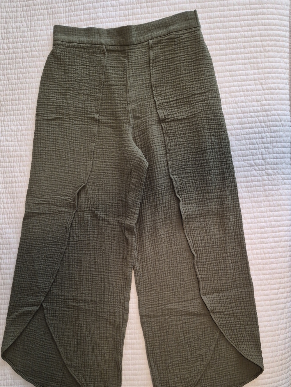 100% Cotton Ecru Olive Gauze Wide-Leg Pants Like New XS